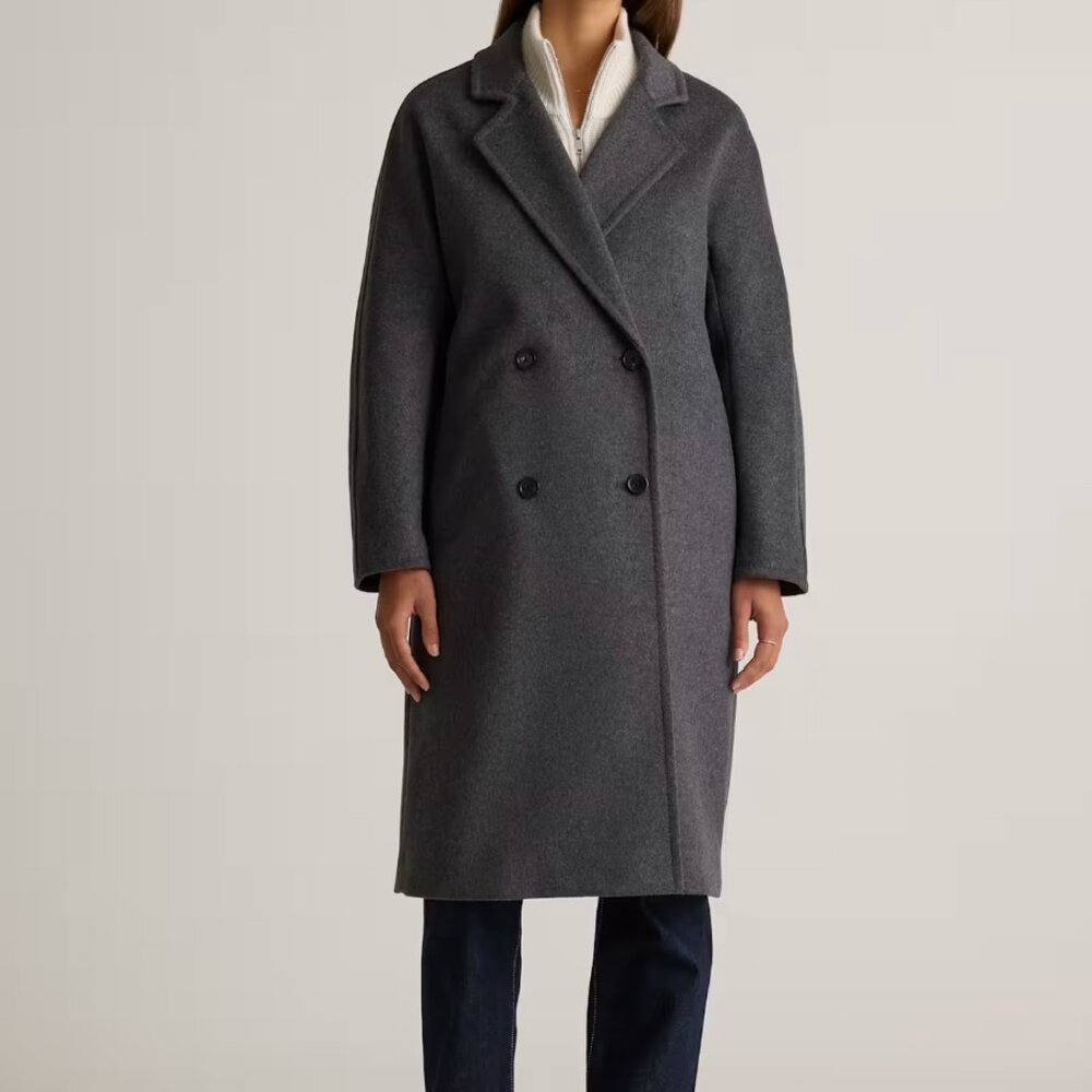 Quince Italian Wool Double-Breasted Slouch Coat gray charcoal Size Large NWOT